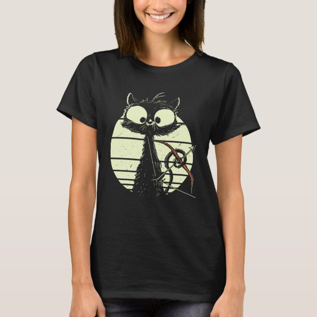 Cute Cat With Bow And Arrow Archer Cat T-Shirt (Front)