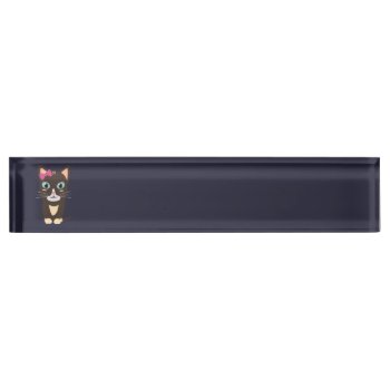 Cute Cat With Bow Desk Name Plate by i_love_cotton at Zazzle