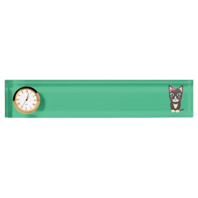Cute cat with bow desk name plate (Front)