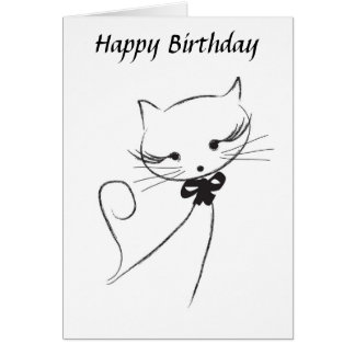 Cute Cat With Bow Happy Birthday Card