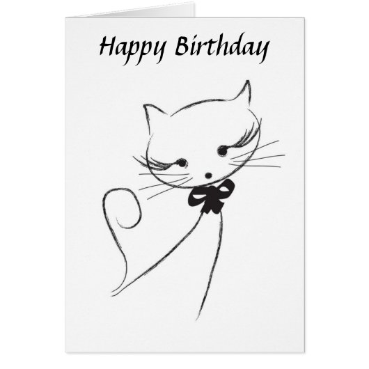 Cute Cat With Bow Happy Birthday Card (Front)