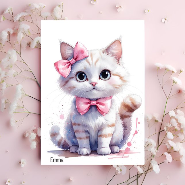 Cute cat with bow happy birthday invitation (Creator Uploaded)