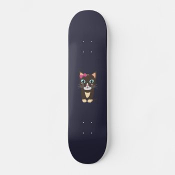 Cute Cat With Bow Skateboard by i_love_cotton at Zazzle