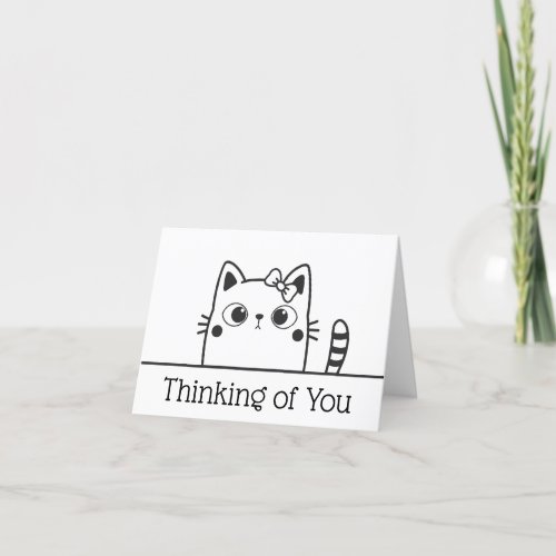 Cute Cat With Bow Thinking of You Thank You Card