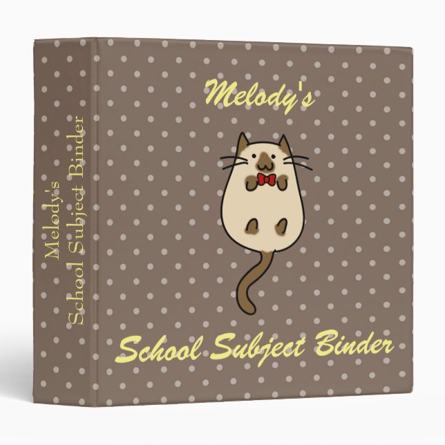Cute Cat with Bow Tie 3 Ring Binder (Front/Spine)