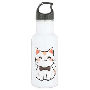 Cute Cat with Bowtie Kawaii Design Stainless Steel Water Bottle