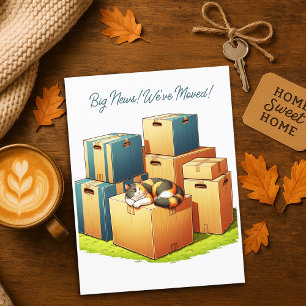 Cute Cat with Boxes Family We've Moved Announcemen Postcard