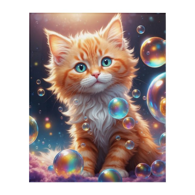 Cute Cat with Bubbles AI Generated Acrylic Print (Front)