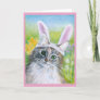 Cute Cat with Bunny Ear Hat Spring Flowers Easter Holiday Card