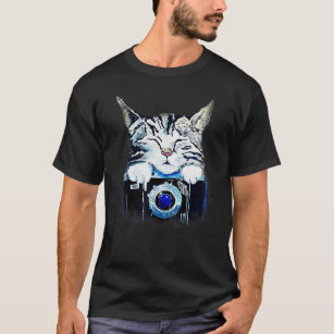 Cute Cat With Camera Graphic  Fun Cat T-Shirt