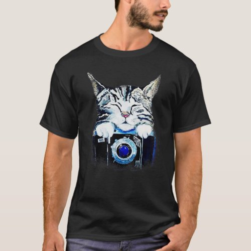 Cute Cat With Camera Graphic  Fun Cat T_Shirt