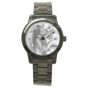 Cute Cat With Cat Tracks Background Women's Watch