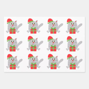 Cute cat with christmas  gift wrapping paper sheets