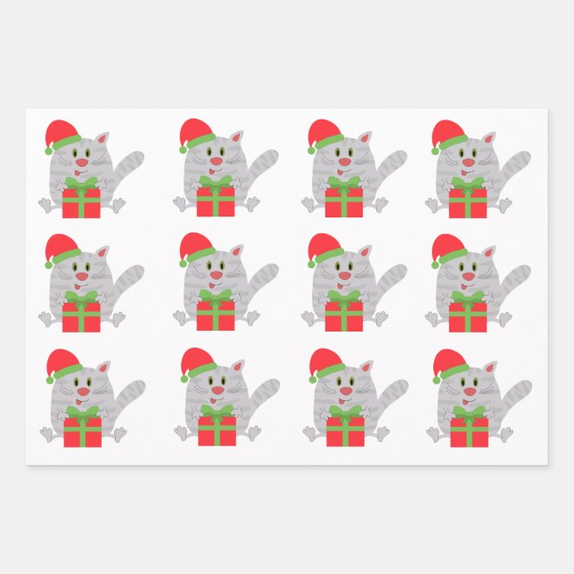 Cute cat with christmas  gift wrapping paper sheets (Front)