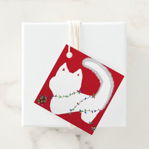 Cute cat with Christmas lights Favor Tags