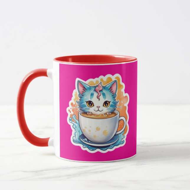 Cute Cat With Coffee Mug Cartoon Design-94678 (Left)
