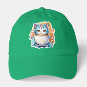 Cute Cat With Coffee Mug Cartoon Design-94678 Hat