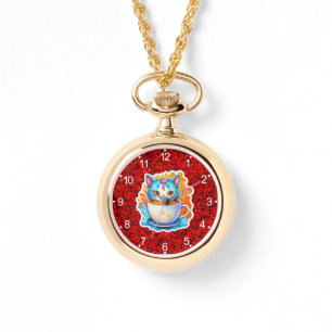 Cute Cat With Coffee Mug Cartoon Design-94678 Watch