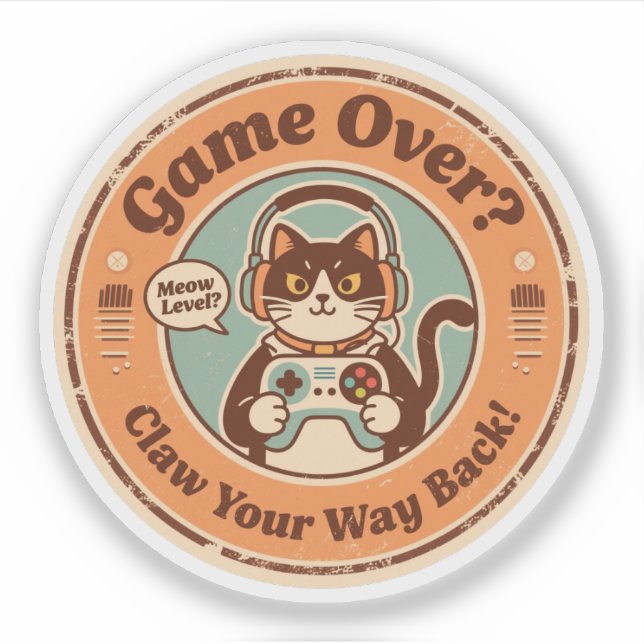 Cute Cat with Controller & Headphones Gamer  Sticker (Front)