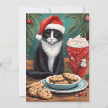 Cute Cat With Cookies And Santa Hat Holiday Card by gothicbusiness at Zazzle