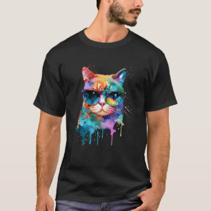 Cute cat with cool sunglasses for kitten Colorful T-Shirt