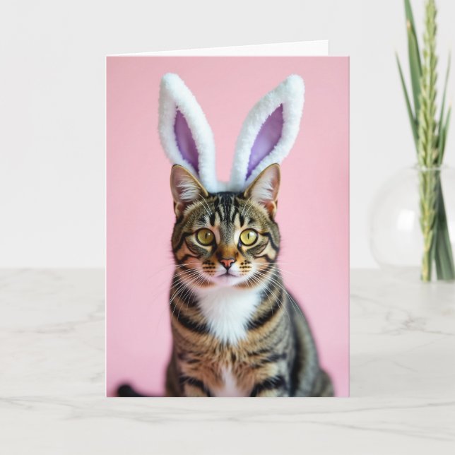 Cute Cat With Ears Portrait Card (Front)