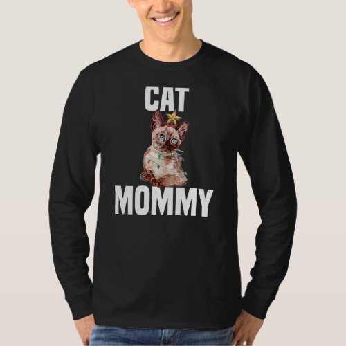 Cute cat with fairy lights Crazy Cat Mom T_Shirt