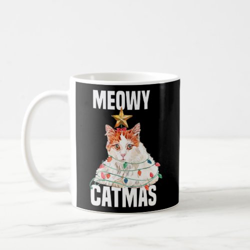 Cute cat with fairy lights Meowy Catmas Premium  Coffee Mug