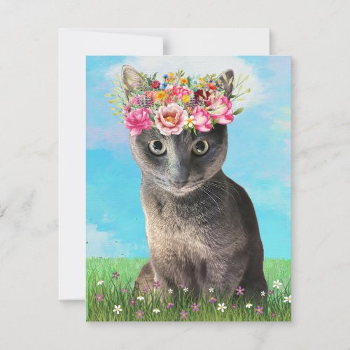 Cute Cat with Floral Crown Greeting Card