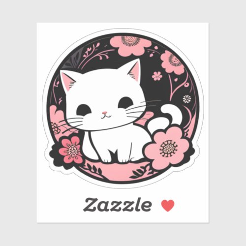 Cute Cat with Floral Design 11 Sticker