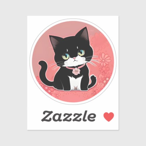 Cute Cat with Floral Design 17 Sticker