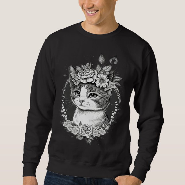 Cute Cat with Floral Headband Cat Mom Sweatshirt (Front)