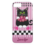 Cute Cat with Flowers &amp; Custom Name iPhone 8/7 Case