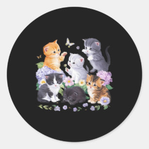 Cute Cat With Flowers For Cat Lovers Girl Women Classic Round Sticker