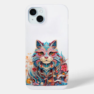 Cute Cat with flowers Paper Cutout iPhone 15 Plus Case