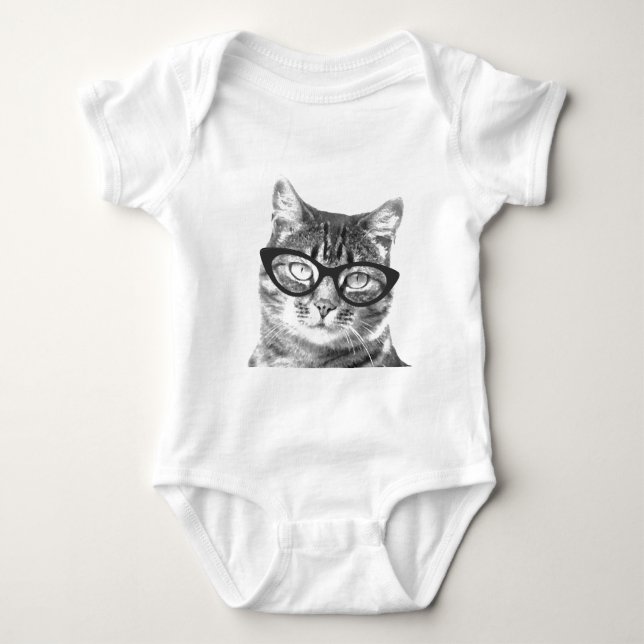 Cute cat with glasses baby tutu bodysuit creeper (Front)