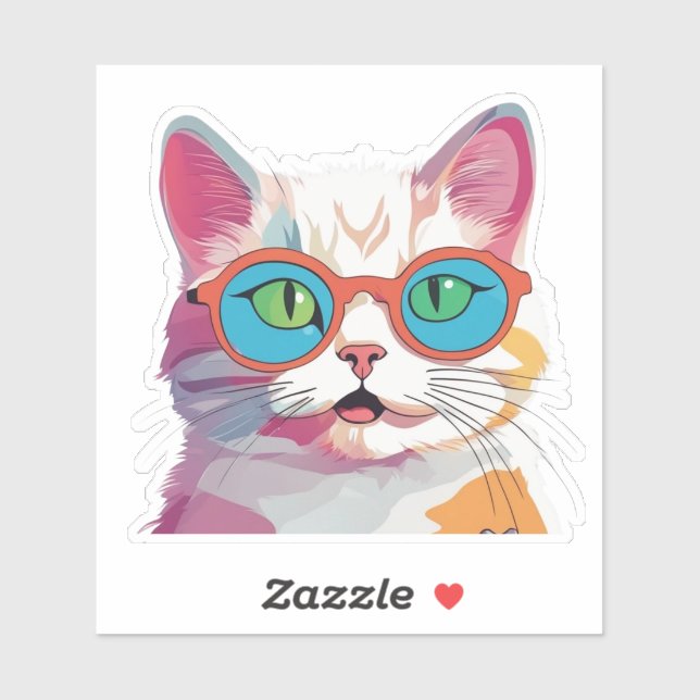 Cute Cat with Glasses Clipart-78197 Sticker (Sheet)