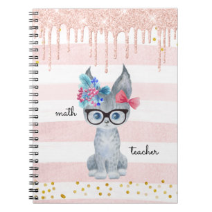 Cute Cat with Glasses Math Teacher Notebook