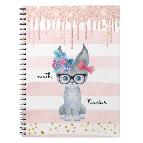 Cute Cat with Glasses Math Teacher Notebook
