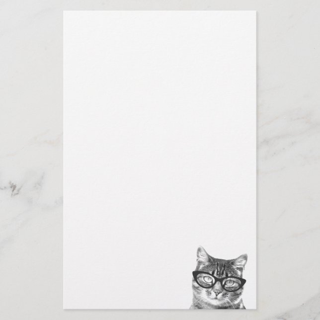 Cute cat with glasses stationery paper for writing (Front)