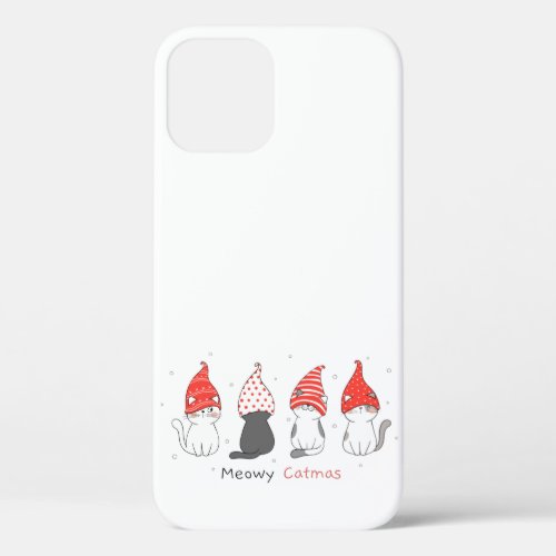 cute cat with gnome hat for christmas iPhone 12 case