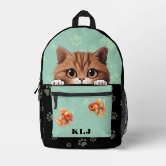 Cute Cat with Goldfish Monogram Initials
