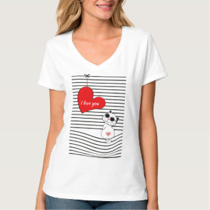 Cute Cat with Heart and Sunglasses - I Love You T-Shirt