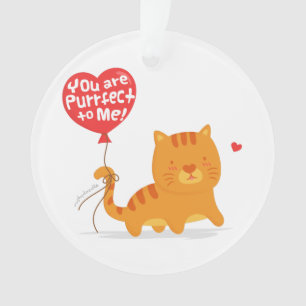 Cute Cat with Heart Balloon Pun Ornament