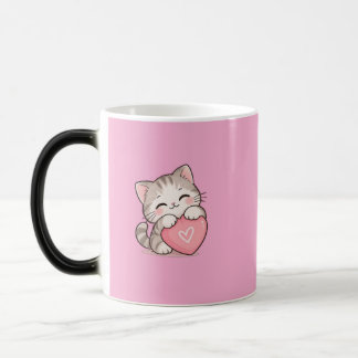 Cute Cat with Heart Pink Mug – Adorable Kawaii Cat