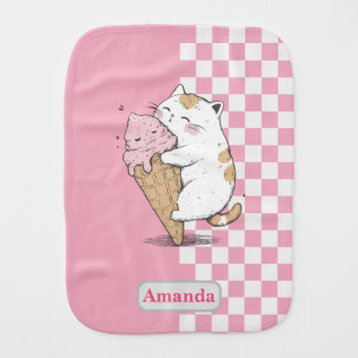 Cute Cat with Ice Cream Cone Baby Burp Cloth