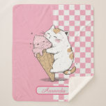 Cute Cat with Ice Cream Cone Sherpa Blanket<br><div class="desc">A sweet design featuring a chubby cat hugging a giant ice cream cone. Perfect for children's apparel,  birthday party decor,  stickers,  and fun kids' accessories.</div>