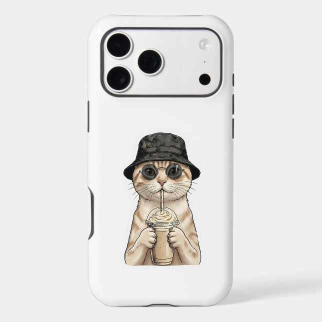  Cute Cat with Iced Coffee Iphone Case (Back)