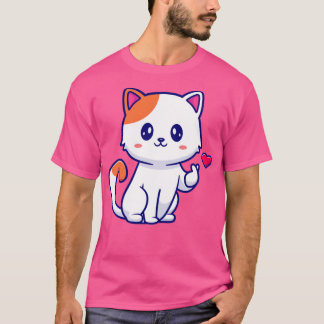 Cute Cat With Love Sign Hand Cartoon T-Shirt
