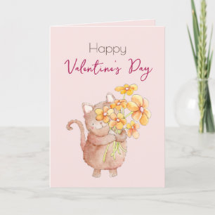 Cute Cat With Love Valentine's Day Holiday Card